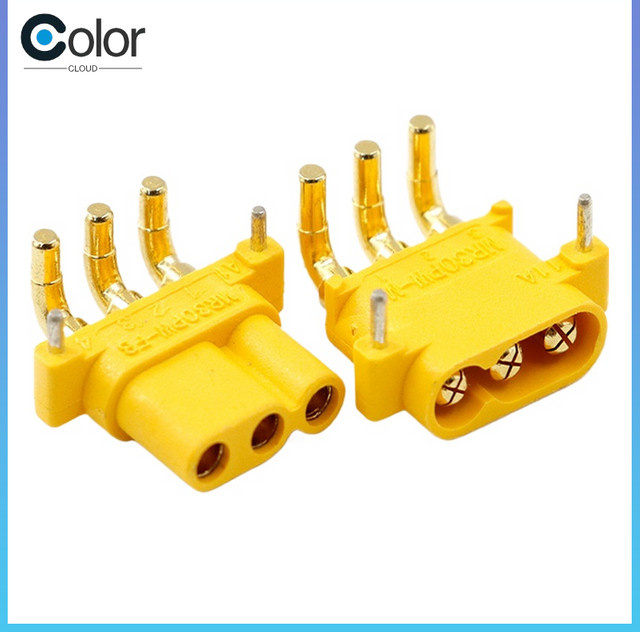 Amass MR30 MR30PW-M/F 3-Pin PCB Horizontale Elektrische Stecker mit gebogenen Pins, 10er Set, Gelb - Bild 1