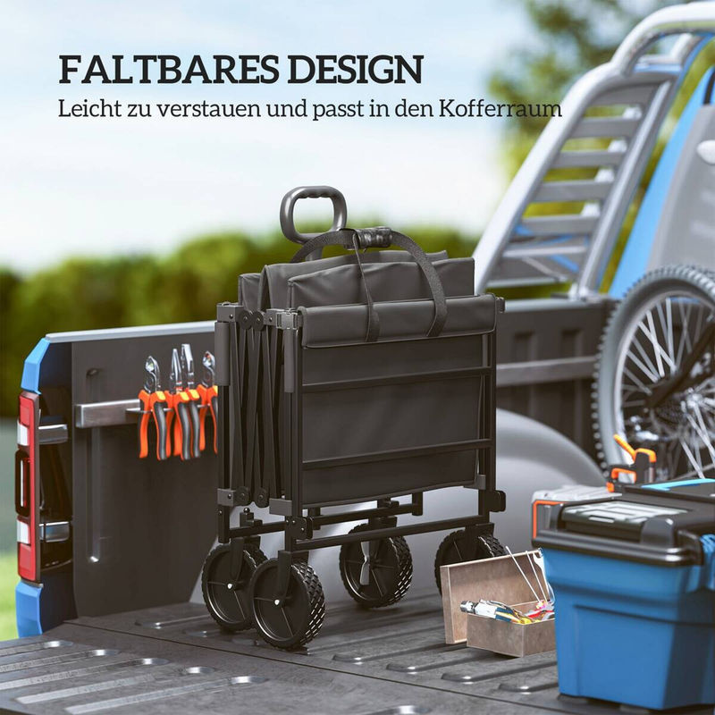 Outsunny Klappbarer Gartenwagen mit herausnehmbarer Plane in Schwarz, 160 Liter Fassungsvermögen, bis zu 100 kg belastbar - Bild 4