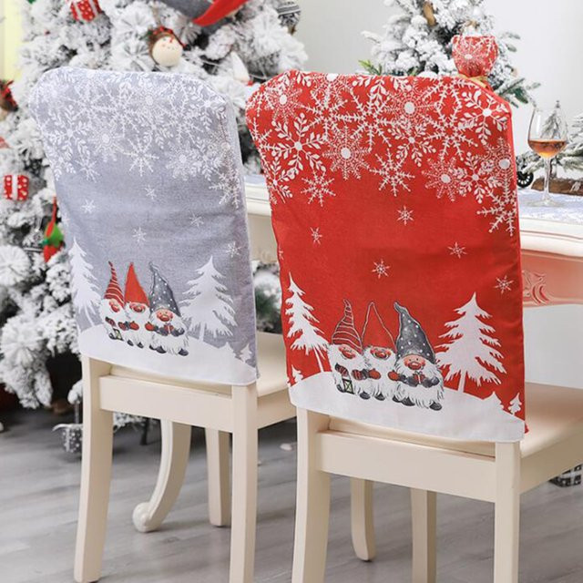 Beeinch Weihnachtsstuhlhussen mit Weihnachtsmann-Schneeflocken und Weihnachtsbaum Motiv in Grau - Bild 1