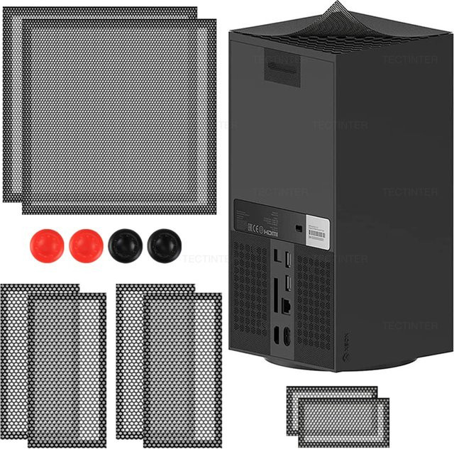 TECTINTER Zubehör-Set für Xbox Serie X mit Staubfilter-Abdeckung und Thumbstick Grip Caps in Schwarz - Bild 1