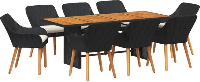 vidaXL 9-teiliges Garten Esstisch Set aus schwarzem Poly Rattan und Akazienholz für Terrasse und Garten - Bild 1