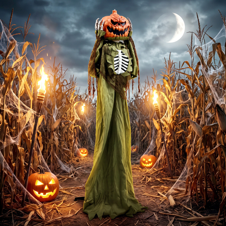 HOMCOM Halloween Animierte Pop-up-Kürbis-Skelett Deko mit Sound und Licht, Lebensgroßes Skelett für Indoor und Outdoor, Höhe: 173 cm - Bild 2