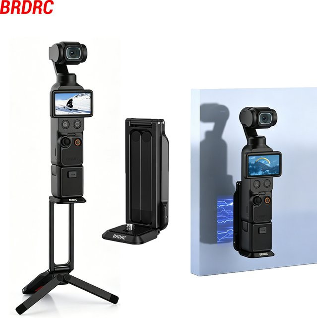 BRDRC Magnetisches Schnellwechsel-Stativ für DJI Pocket 4 und Pocket 3, faltbares Metall-Fotografie-Stativ mit verstecktem Haken in Schwarz - Bild 1