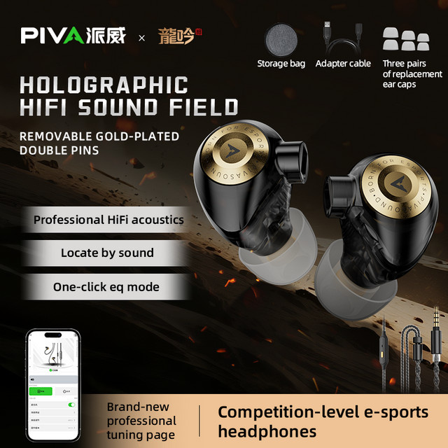 PIVA H8 HiFi Esports Kopfhörer mit 3,5 mm Klinke, Dual Chamber Stereo Bass, abnehmbares Kabel, Schwarz-Rot - Bild 1