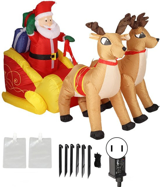 Aimo Aufblasbare Weihnachtsmannschlitten Dekoration in Beige mit integriertem Ventilator und Beleuchtung - Bild 1