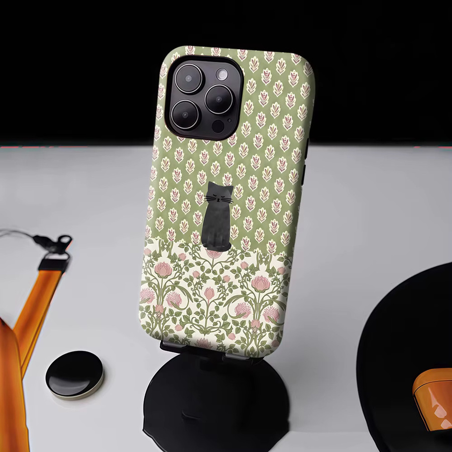 Magnetische Handyhülle von Potdemiel mit Schwarzer Katze auf Blumentapete für iPhone 17 16 15 14 13 Pro Max Plus, Schwarz und Mehrfarbig, Robuste Einzel- und Doppelschicht-Hülle - Bild 4
