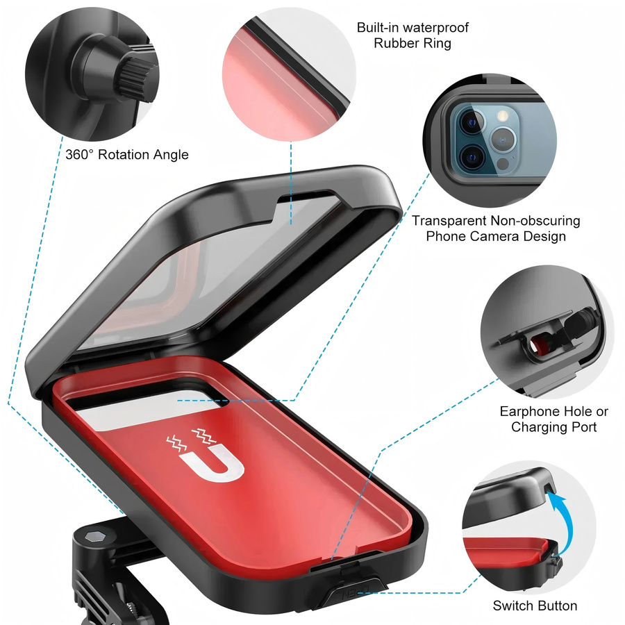 Universeller wasserdichter Fahrrad-Handyhalter in Schwarz mit 360 Grad Drehung und Verstellbarkeit für Smartphones von 4,7 bis 6,8 Zoll - Bild 3