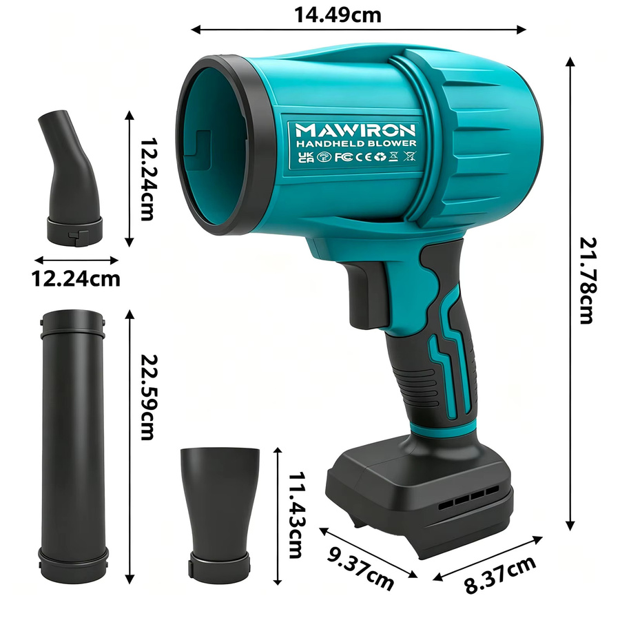 Kabelloser Handlaubbläser kompatibel mit Makita 18V LXT in Türkis mit 2 Multifunktionsdüsen für Garten, Garage und Auto - Bild 5