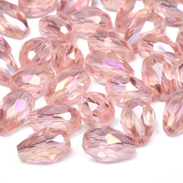 Kristallperlen Glasperlen, rosa, facettierte Tropfenperlen, 8 x 12 mm - Bild 1