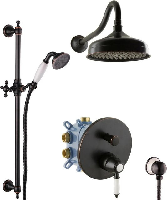 PaulGurkes Unterputz Retro Duschsystem in Mattschwarz mit Duscharmatur im Nostalgie-Design - Bild 1