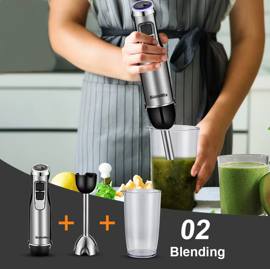 BioloMix 4-in-1-Hochleistungsmixer mit 1200 W in Silber mit Edelstahlklingen, Stabmixer und Zerkleinerer inklusive Smoothie-Becher - Bild 4
