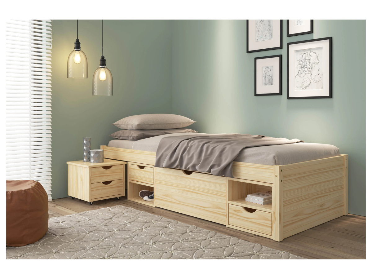 INTER LINK Funktionsbett Claas aus Massivholz Kiefer in Braun mit 4 Schubladen und 8 Regalfächern, B/T/H: 90 x 200 cm - Bild 2