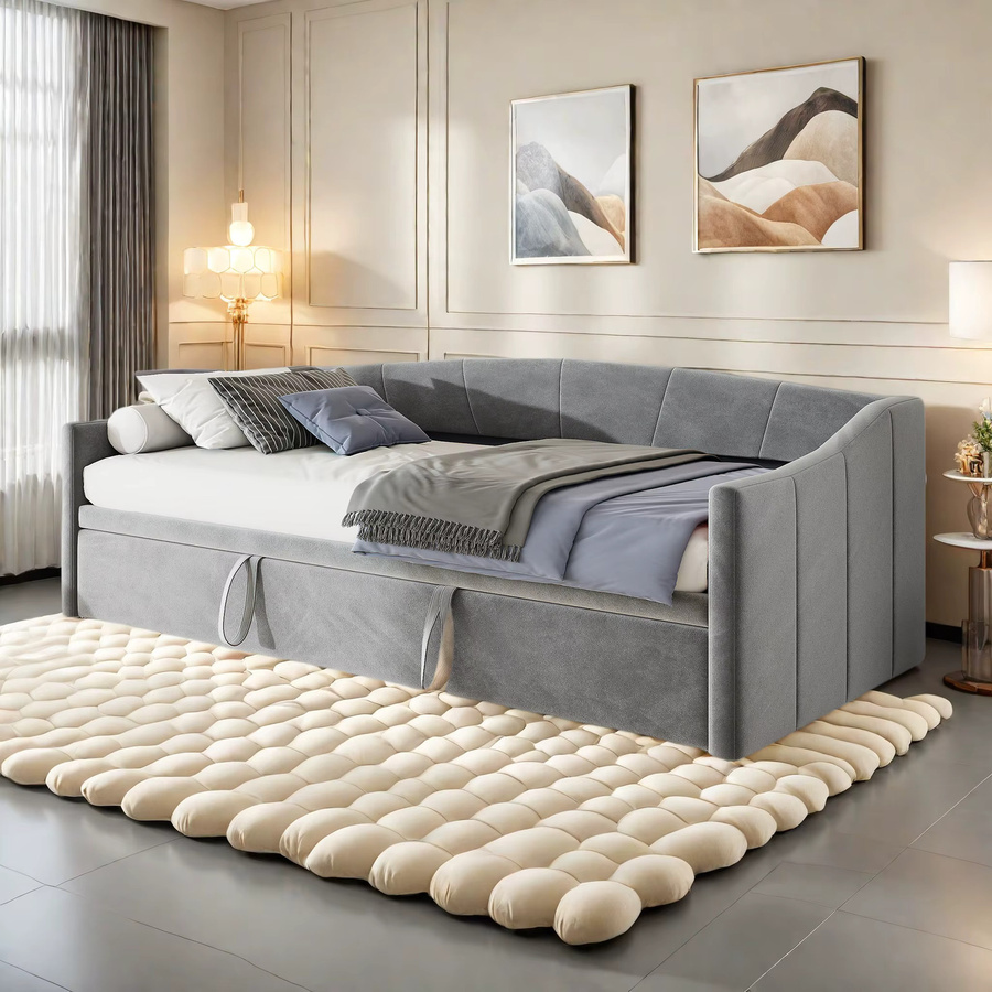 Anajqaqia Ausziehbares Schlafsofa in Grau mit Lattenrost und Rückenlehne, B/T/H: 90 x 200 cm - Bild 2