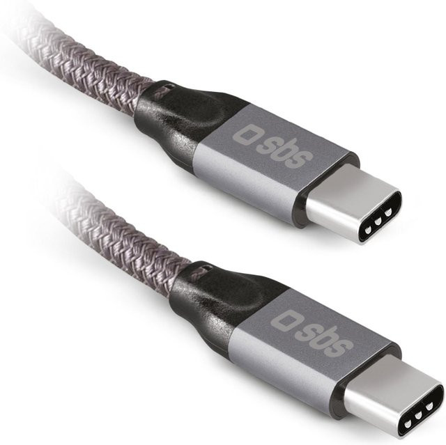 SBS USB-C auf USB-C Daten- und Ladekabel mit Videowiedergabe 240 W in Weiß und Grau - Bild 1