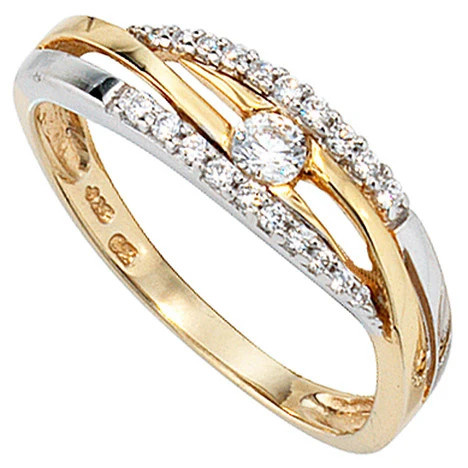 Colfem Ring 333 Gelbgold, Weißgold, bicolor, Zirkonia, Damen, Ringgröße 56 - Bild 1