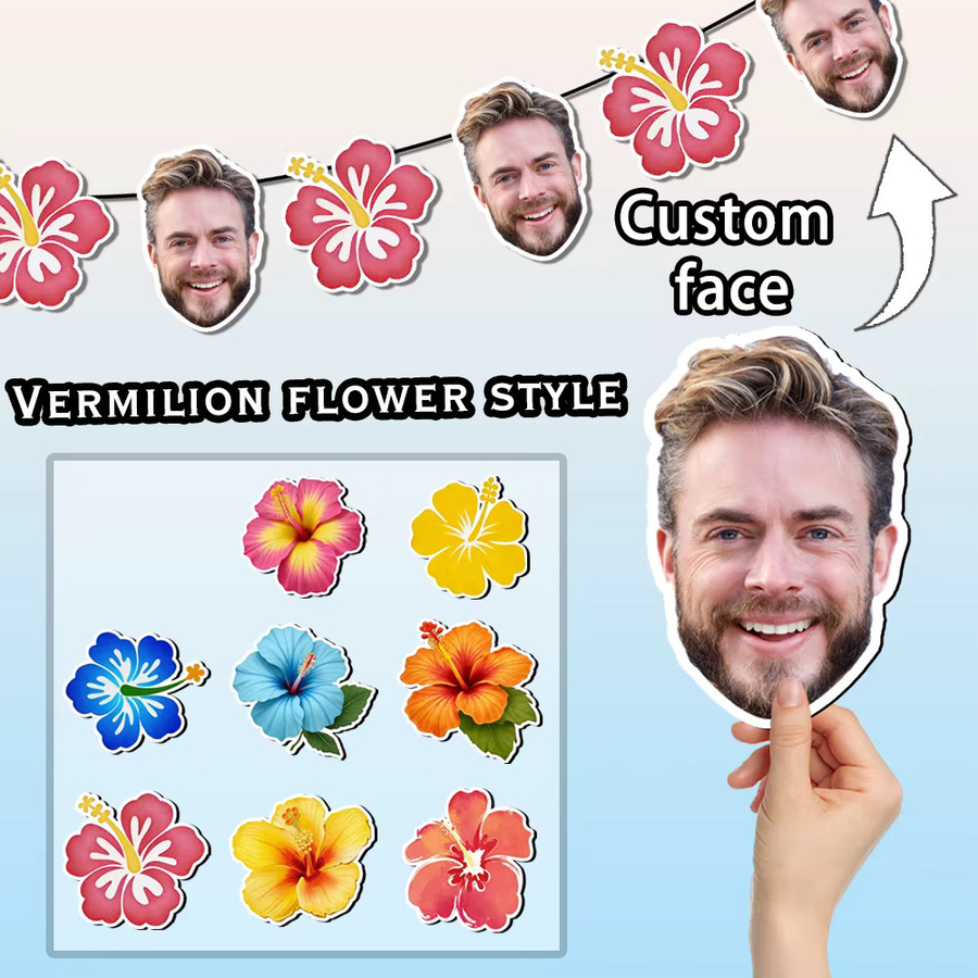 Personalisiertes Hawaii-Gesichtsbanner von joy-enlife für Sommer- und Pool-Geburtstagspartys, mehrfarbiges Floral-Design aus Papier - Bild 1
