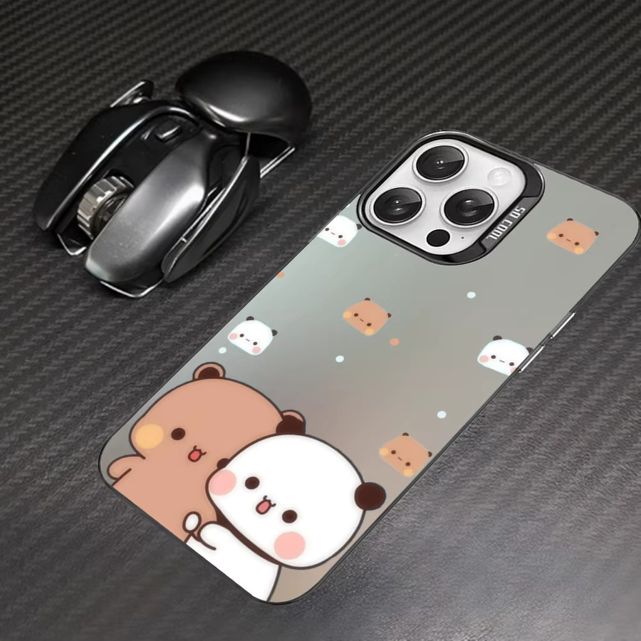 BuBu DuDu Cartoon Handyhülle für iPhone 16 15 14 13 12 11 Pro Max in Grau Matt mit Laser Metallic Aurora Effekt - Bild 5