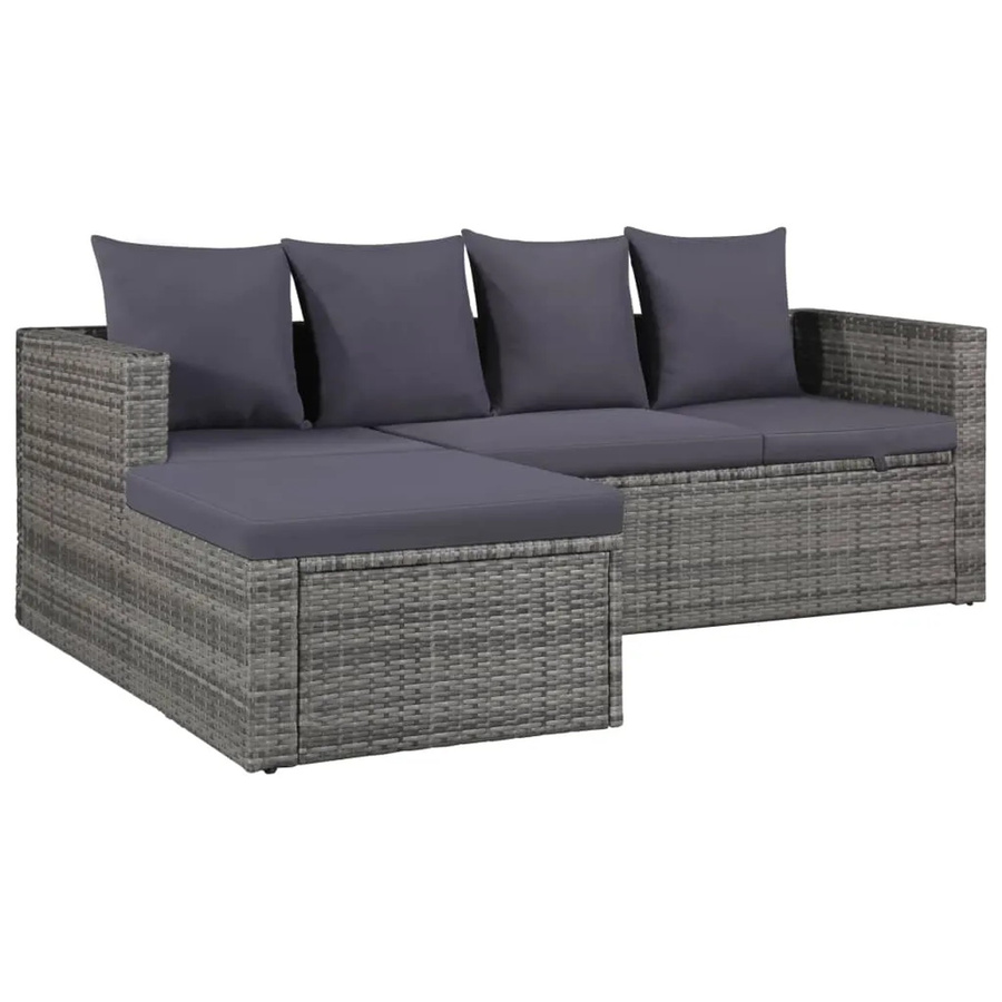 vidaXL 4-tlg Garten-Lounge-Set aus Poly Rattan in Grau mit Auflagen und Couchtisch - Bild 2