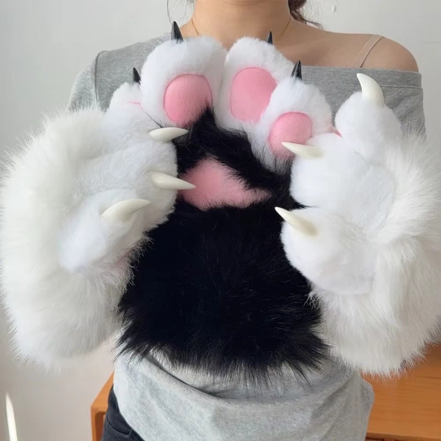Plüsch-Cosplay-Katzenpfoten-Handschuhe, quietschend, Schwarz, Tiere - Bild 3