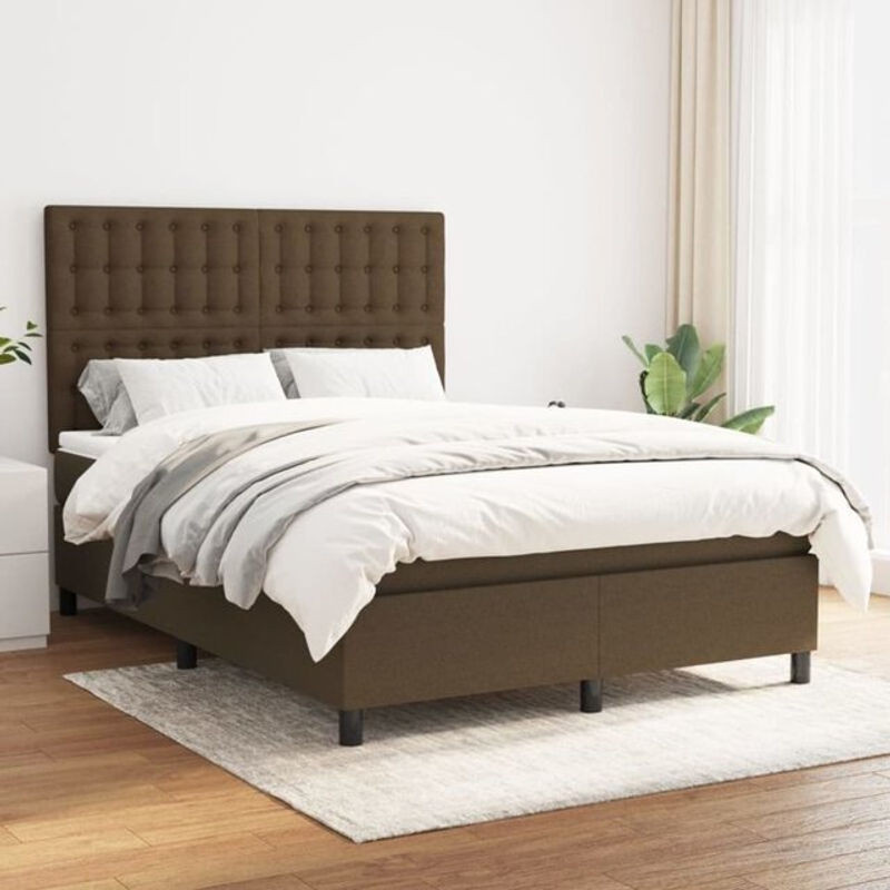 vidaxl Boxspringbett mit Matratze in Braun aus Stoff, B/T/H: 140 x 190 cm - Bild 1