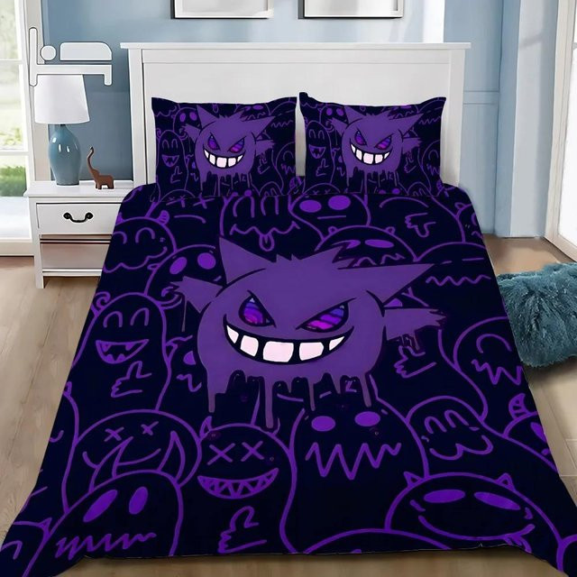Bettwäscheset Lodestar mit Cartoon Böse Gengars Motiv, 3-teilig, Farbe: Lila, B/B: 228 x 228 cm - Bild 1