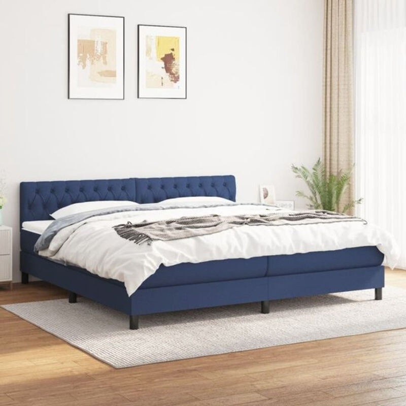 Vidaxl Boxspringbett mit Matratze in Blau und Weiß aus Stoff, B/T: 200 x 200 cm - Bild 1