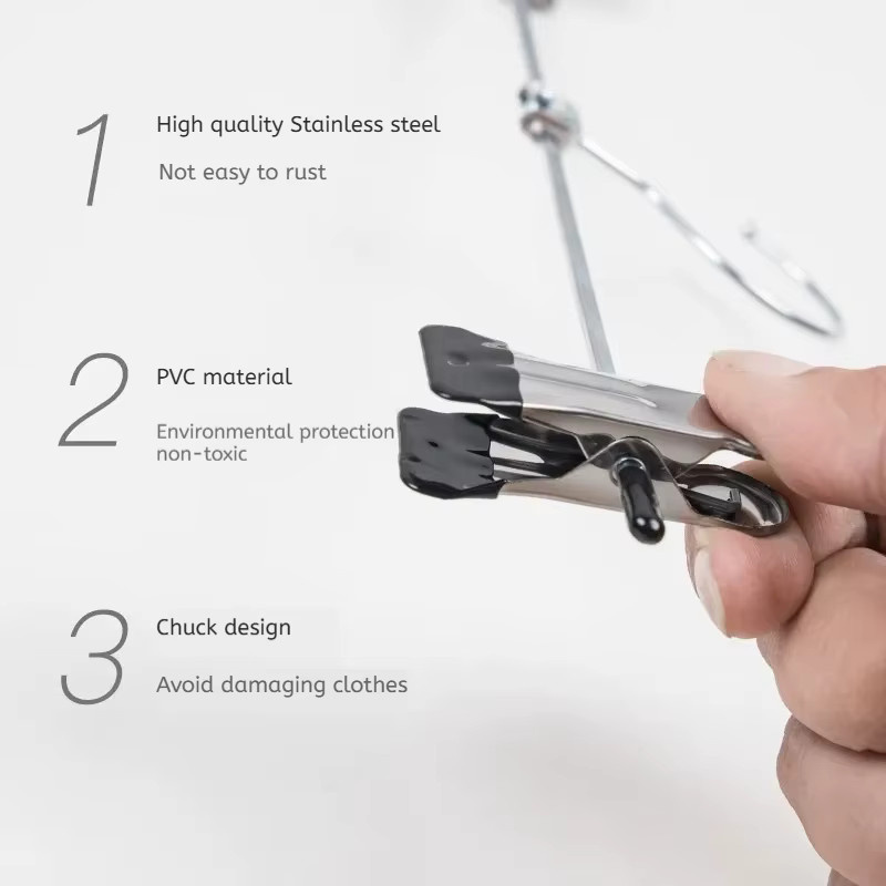 5 Stück rutschfeste Metall-Kleiderbügel in Schwarz mit verstellbaren Clips für Hosen und Mäntel - Bild 3
