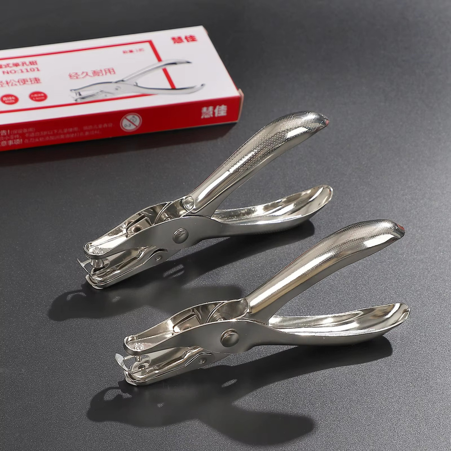 Einlochlocher aus Metall für Papier in Silber mit 3mm und 6mm Lochung - Bild 2