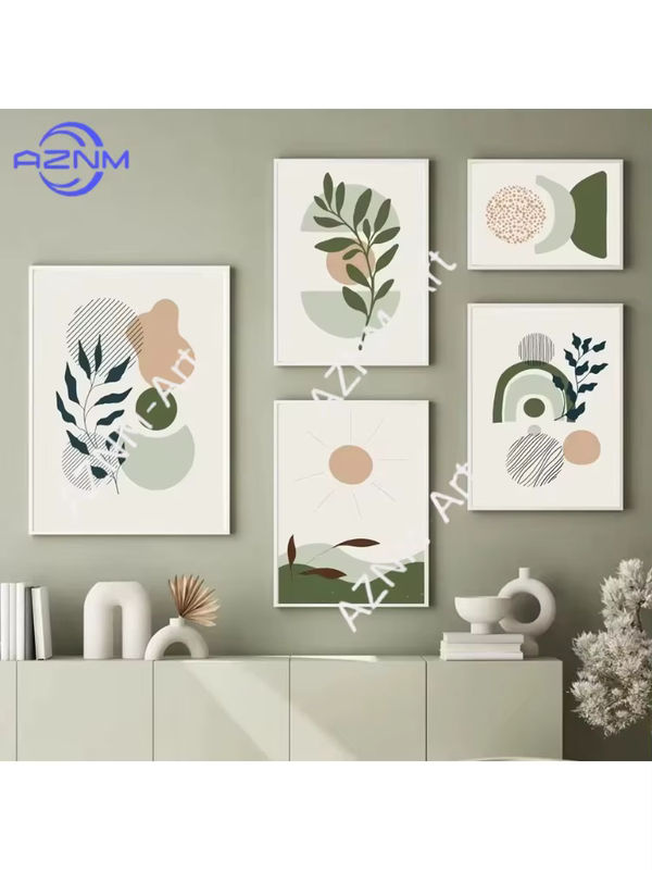 AZNM Boho Wandkunst Leinwanddruck mit abstrakten floralen Linien in Salbeigrün, Nordisches Poster für deine Wohnzimmerdekoration - Bild 3