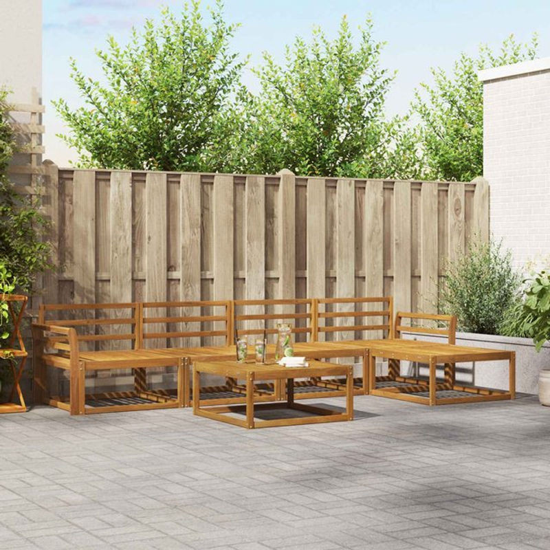 vidaxl Outdoor-Sofagarnitur aus Massivholz Akazie in Natur und Braun, 6-teiliges Loungemöbel-Set im modernen und minimalistischen Design - Bild 1