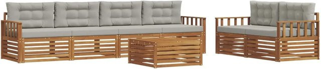 vidaXL Outdoor-Sofagarnitur 7-teilig aus Akazienholz mit Kissen in Natur und Hellgrau - Bild 1