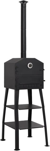 vidaXL Outdoor-Pizzaofen für Holzkohle in Schwarz mit 2 Schamottesteinen, Thermometer und herausnehmbarer Feuerschale - Bild 1