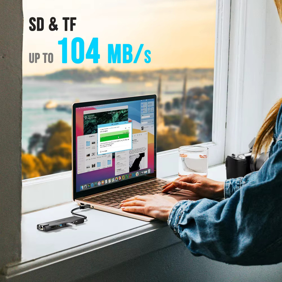 Lemorele TC25 USB C Dockingstation 7-in-1 mit 4K HDMI, PD 100W, Gigabit RJ45 sowie SD und TF Kartenleser in Grau - Bild 4