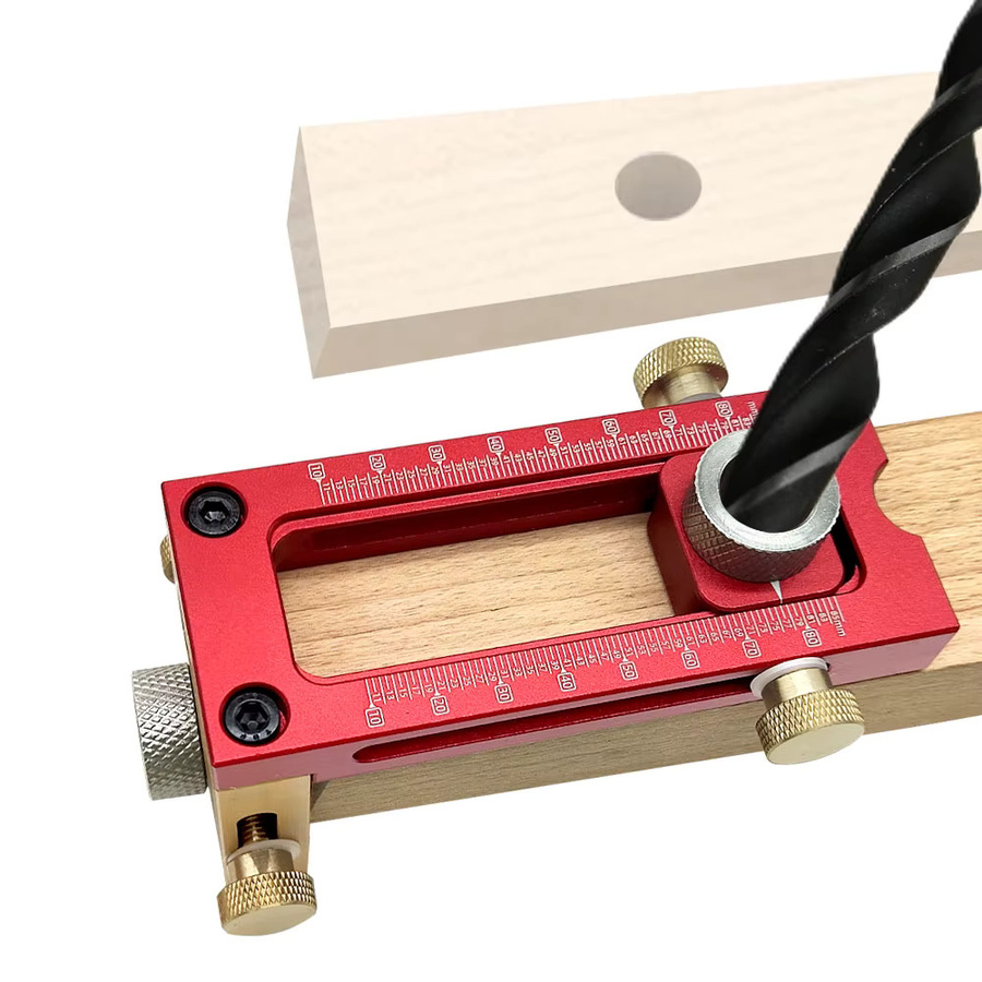 2-in-1 Verstellbares Schraubvorrichtungs-Set mit Dübel- und Senkbohrlehre sowie Bits in Rot - Bild 2