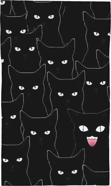 Ka Chen Muxi Gesichtstuch mit bunten Katzensilhouetten in Schwarz und Weiß, schnelltrocknend und saugfähig, B: 40 cm, H: 60 cm - Bild 1
