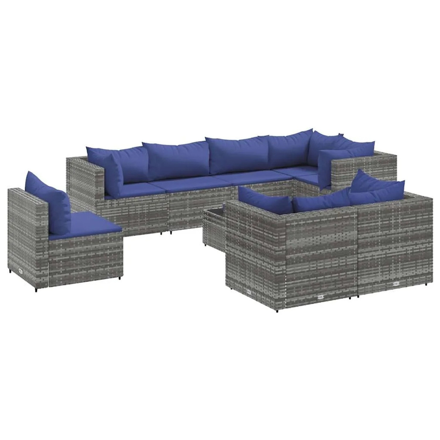 vidaXL 9-tlg Garten-Lounge-Set Modell 78 in Grau aus PE-Rattan mit Polsterkissen und Couchtisch - Bild 2