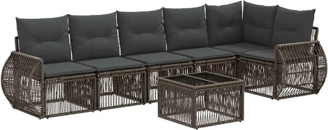 vidaXL 7-teiliges Gartensofa-Set aus Poly-Rattan in Grau und Anthrazit mit L-Form, Polsterkissen und Couchtisch - Bild 1