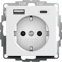Gira Schuko USB-Spannungsversorgung System 55 mit USB-A und USB-C Ausgängen, Weiß - Bild 1