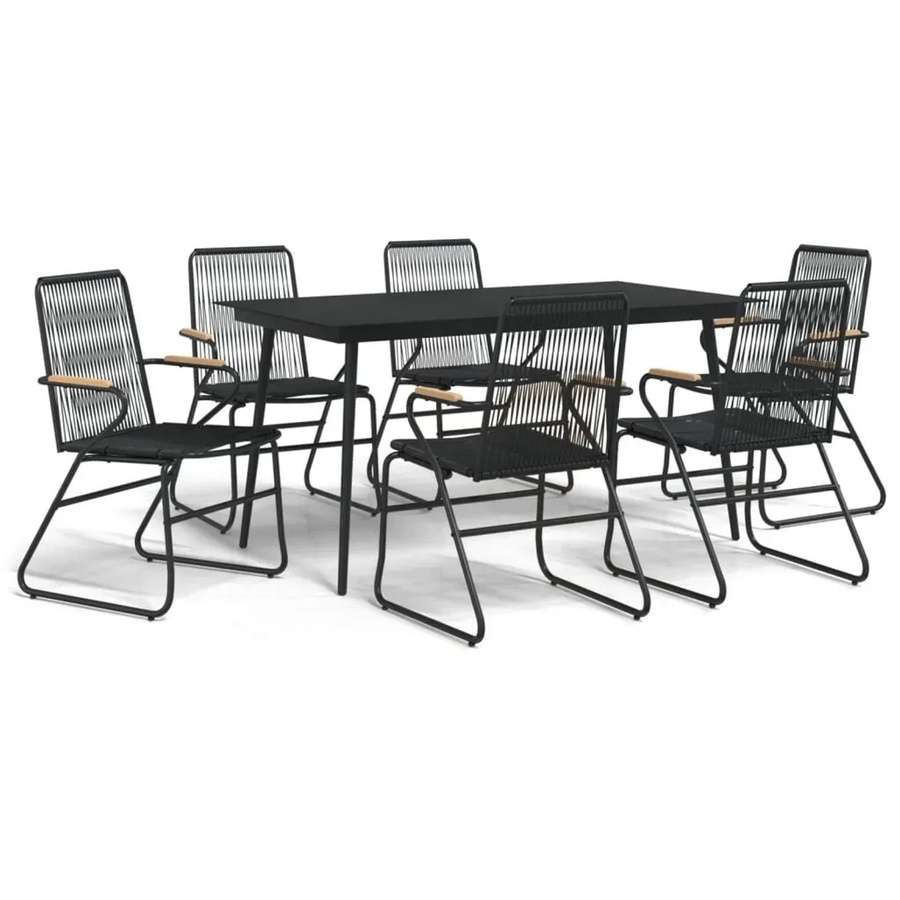 vidaXL 7-teilige Garten-Essgruppe aus Polyrattan und Glas in Schwarz - Bild 2