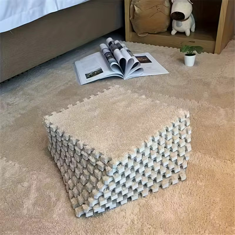 DHDH Baby-Spielmatte aus weichem Plüsch, rutschfeste Puzzle-Matte für Kinderzimmer und Schlafzimmer, Beige, B/T/H: 30 x 30 x 1 cm - Bild 1