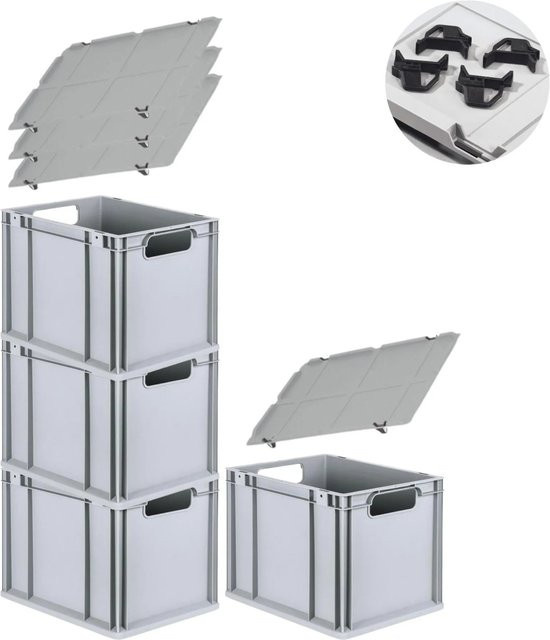 PROREGAL Spar Set 4x Eurobox Nextgen Economy mit Auflagedeckeln und Schiebeschnappverschlüssen, Schwarz, H x B x T: 32 x 30 x 40 cm - Bild 1