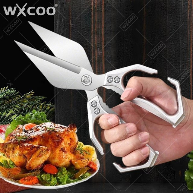 WXCOO Küchenschere aus Edelstahl in Silber als leistungsstarke Dreieckschere zum Schneiden von Fleisch und Hühnerknochen - Bild 1