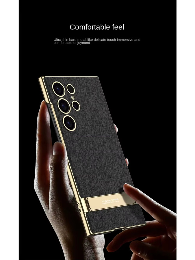 Stoßfeste Glattleder-Schutzhülle mit Halterung für Samsung Galaxy S26 Ultra in Schwarz oder Weiß - Bild 4