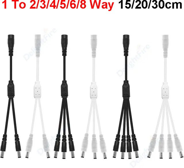 DelightFire DC-Stromverteilerkabel Hohlstecker-Stromadapter in Schwarz für CCTV-Überwachungskameras, LED-Streifen und Lichter - Bild 1