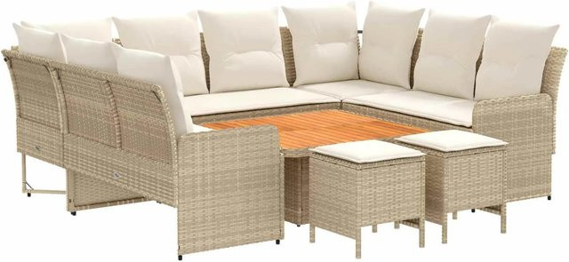 vidaXL Gartenmöbel-Set in L-Form aus PE-Rattan und Akazienholz mit 8 Kissen in Beige und Creme - Bild 1