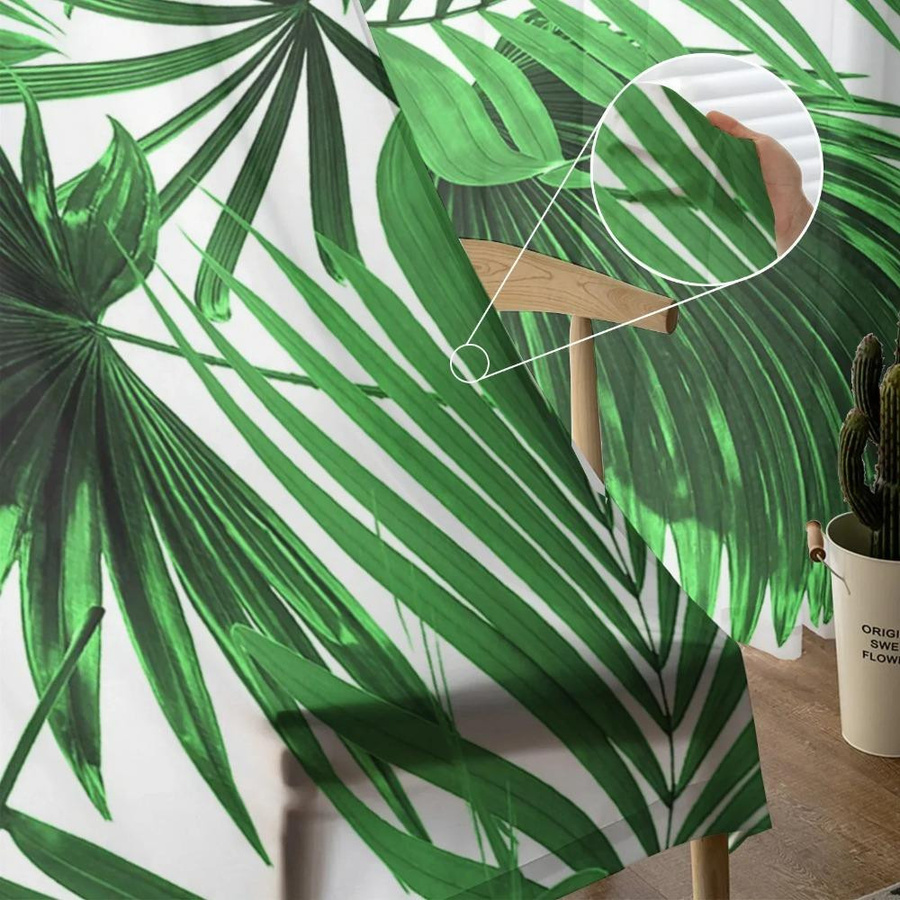 Yiran Furniture Voile-Vorhang mit Palmblatt-Motiv in Grün, transparent, B: 135 cm, H: 115 cm - Bild 3