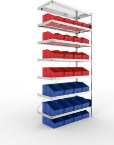 Meta Steckregal S3 CLIP 100 verzinkt mit 7 Böden blau/rot B/T/H: 100 x 40 x 200 cm - Bild 1