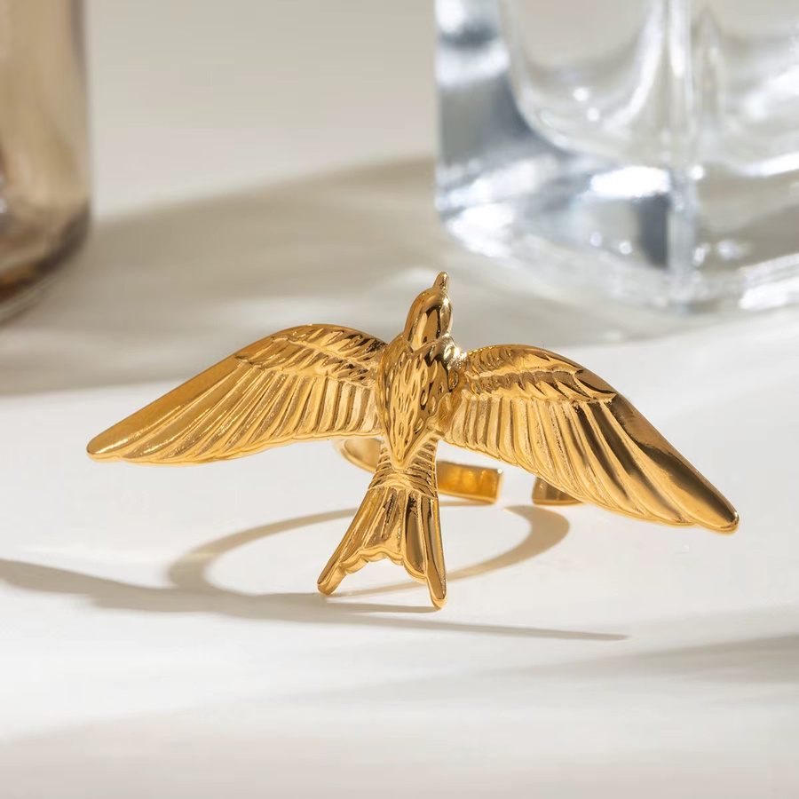 LATS Ringe Edelstahl, Gold, Unisex, Fliegender Vogel - Bild 2