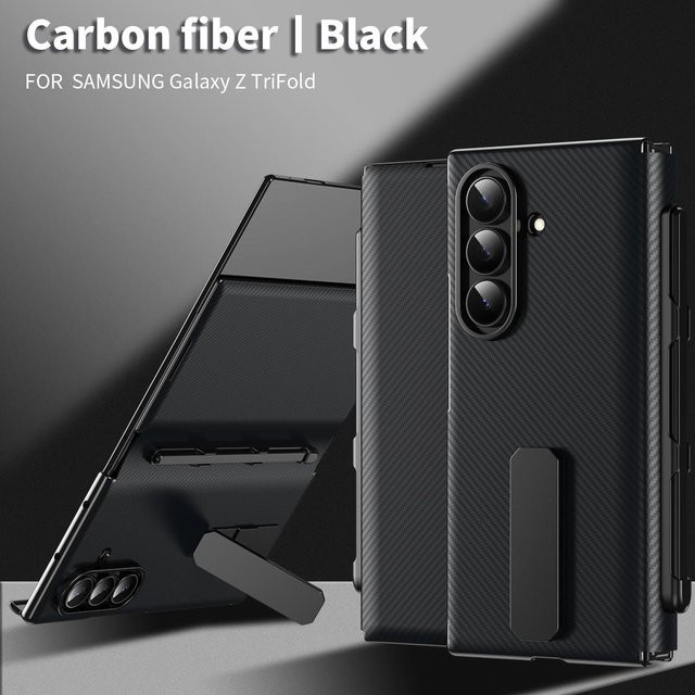 Samsung Galaxy Z TriFold Handyhülle aus Napa-Leder mit integriertem Ständer in Schwarz - Bild 1