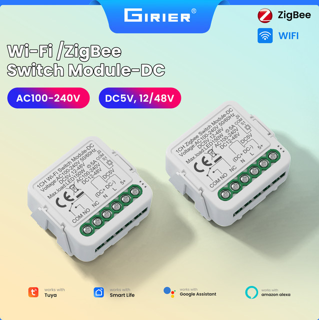 GIRIER Tuya Smart Switch Modul als ZigBee oder WLAN Trockenkontaktmodul in Weiß mit Timer-Funktion und Alexa-Unterstützung - Bild 1